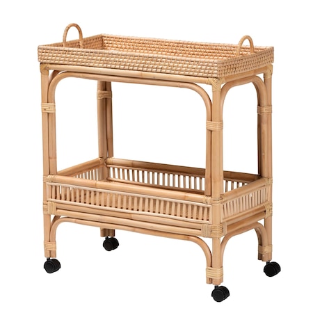 Bali & Pari Lombok Modern Bohemian Natural Brown Rattan Wine Cart 238-13391-ZORO